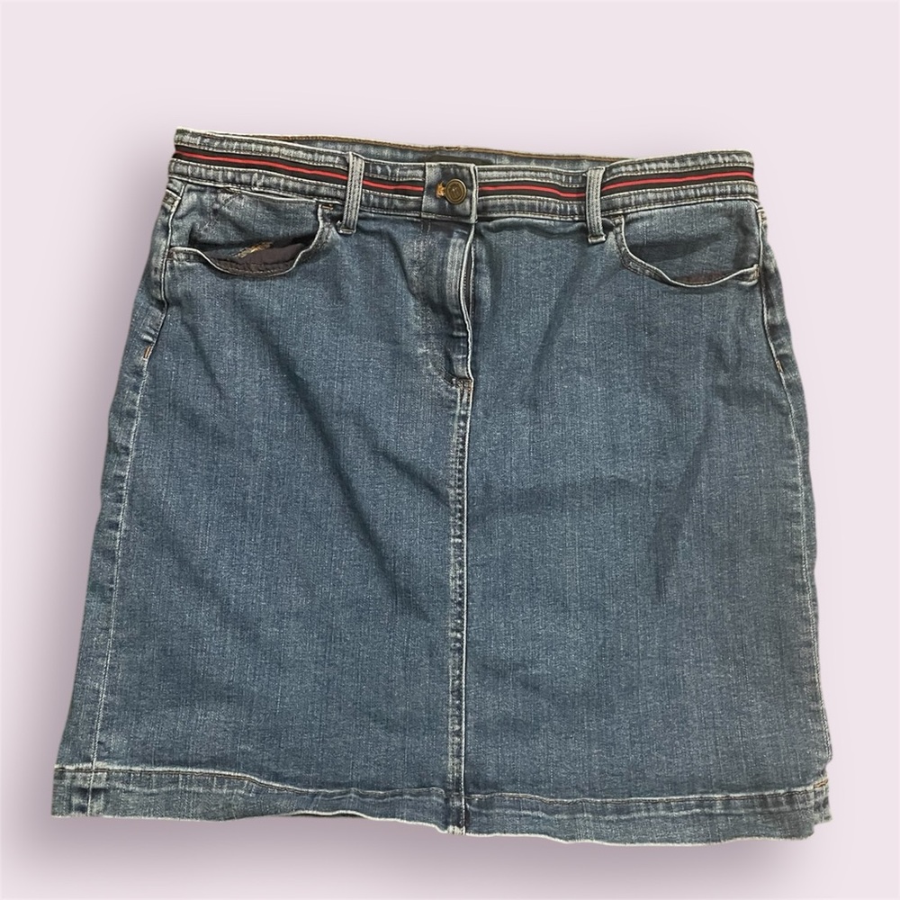 Talbots Blue Denim Mini Skirt with Red Trim